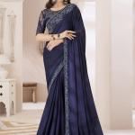 Blue Chiffon Party Wear Saree with Embroidery Work