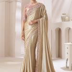 Golden Chiffon Party Wear Saree with Embroidery Work