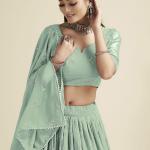 Green Georgette Party Wear Lehenga Choli with Sequins Work