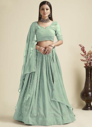 Green Georgette Party Wear Lehenga Choli with Sequins Work