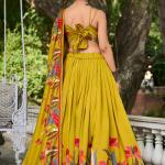 Mustard Polyester Viscose Chanderi Festival Wear Printed Lehenga Choli