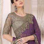 Purple Chiffon Party Wear Saree with Embroidery Work