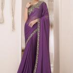 Purple Chiffon Party Wear Saree with Embroidery Work