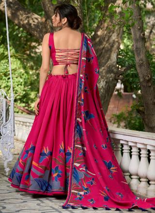 Rani Pink Polyester Viscose Chanderi Festival Wear Printed Lehenga Choli