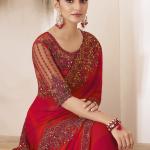 Red Chiffon Party Wear Saree with Embroidery Work