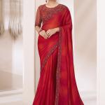 Red Chiffon Party Wear Saree with Embroidery Work