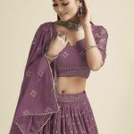 Wine Georgette Party Wear Lehenga Choli with Sequins Work