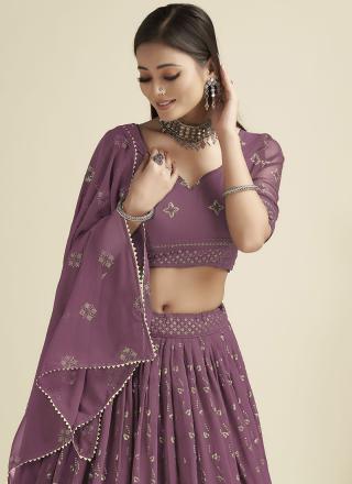 Wine Georgette Party Wear Lehenga Choli with Sequins Work