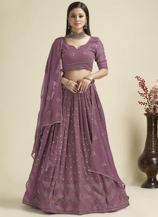 Wine Georgette Party Wear Lehenga Choli with Sequins Work