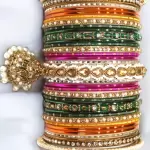 Majestic Gold Rhodium Polish Multi-Color Bangles for Bridal