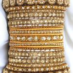 Enchanting Gold Rhodium Polish Multi-Color Beads Work Brass Bangles for Bridal