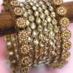 Blissful Gold Rhodium Polish Beads Work Bangles for Bridal