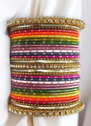 Artistic Gold Rhodium Polish Stone Work Bangles