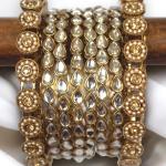 Blissful Gold Rhodium Polish Beads Work Bangles for Bridal