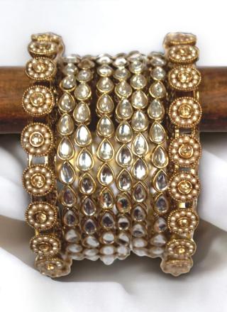 Blissful Gold Rhodium Polish Beads Work Bangles for Bridal