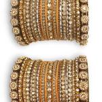 Enchanting Gold Rhodium Polish Multi-Color Beads Work Brass Bangles for Bridal