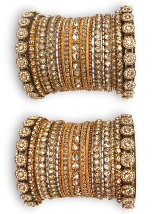 Enchanting Gold Rhodium Polish Multi-Color Beads Work Brass Bangles for Bridal