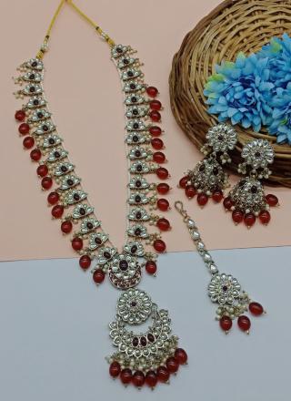 Divine Beads Work Maroon and White Necklace Set for Ceremonial