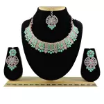 Glorious Mint Green and White Gold Rhodium Polish Necklace Set