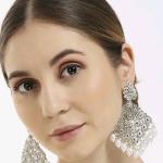 Graceful Off-White Alloy Silver Rhodium Polish Earrings for Ceremonial Occasions