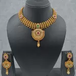 Radiant Gold Rhodium Polish Stone Work Necklace Set