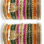 Majestic Gold Rhodium Polish Multi-Color Bangles for Bridal