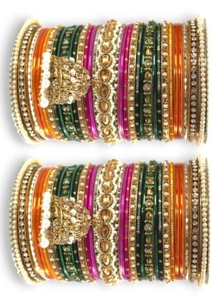 Majestic Gold Rhodium Polish Multi-Color Bangles for Bridal