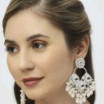 Talismanic Silver Rhodium Polish Bead Work Earrings