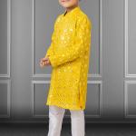 Yellow Georgette Embroidered Kurta Pajama for Festival Wear (Kids)