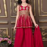 Magenta Faux Georgette Readymade Kids Sharara Suit