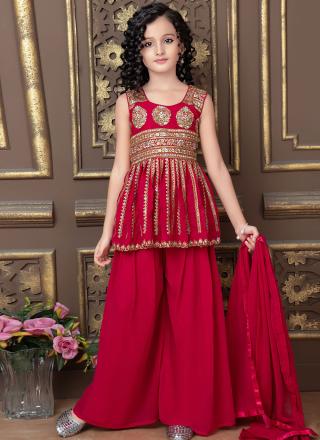 Magenta Faux Georgette Readymade Kids Sharara Suit