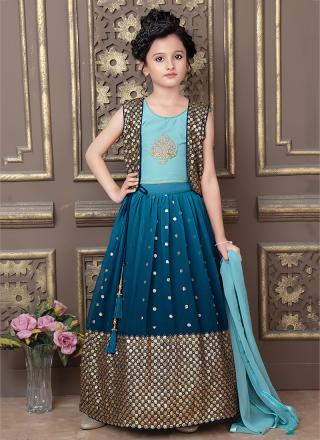 Navy Blue Georgette Kids Lehenga Choli