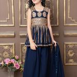 Navy Blue Faux Georgette Readymade Kids Sharara Suit