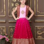 Magenta Georgette Kids Lehenga Choli With Jacket