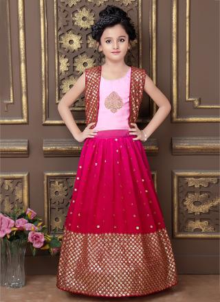 Magenta Georgette Kids Lehenga Choli With Jacket