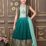 Green Georgette Kids Lehenga Choli With Jacket