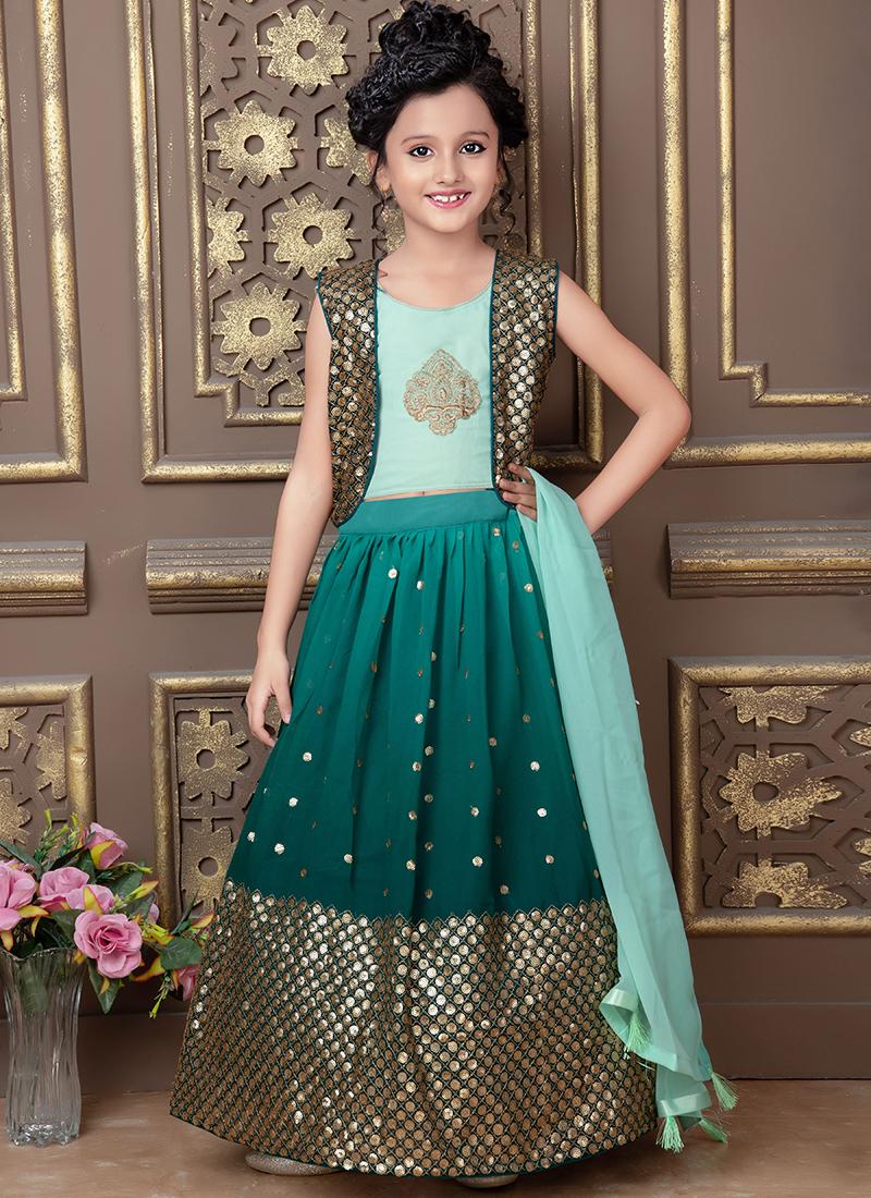 Navy Blue Georgette Kids Lehenga Choli