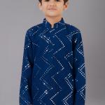 Royal Blue Georgette Embroidered Kurta Pajama for Festival Wear (Kids)