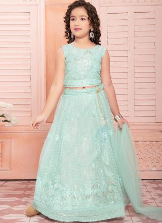 Net Pista Green Party Wear Embroidery Work Kids Lehenga Choli