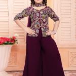 Georgette Wine Party Wear Embroidery Work Kids Salwar Suit