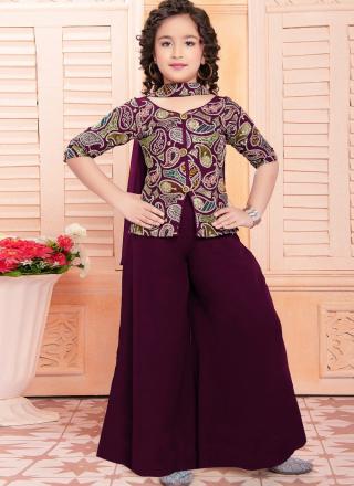 Georgette Wine Party Wear Embroidery Work Kids Salwar Suit