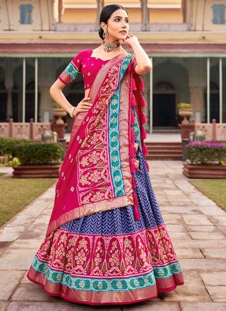 Blue Tussar Silk Traditional Wear Foil Printed Lehenga Choli