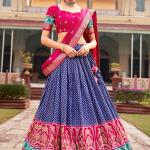 Blue Tussar Silk Traditional Wear Foil Printed Lehenga Choli