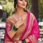 Lehenga Choli Classique Designer en Soie Tussar Pêche et Rose Rose