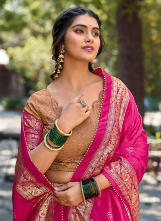 Lehenga Choli Classique Designer en Soie Tussar Pêche et Rose Rose