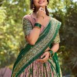 Tussar Silk Green and Salmon Designer Lehenga Choli