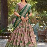 Tussar Silk Green and Salmon Designer Lehenga Choli