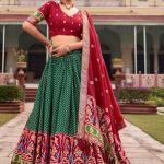 Green Tussar Silk Traditional Wear Foil Printed Lehenga Choli