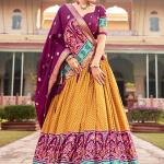 Mustard Tussar Silk Traditional Wear Foil Printed Lehenga Choli