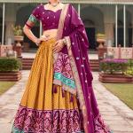 Mustard Tussar Silk Traditional Wear Foil Printed Lehenga Choli